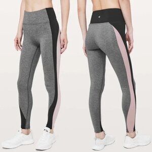 Lululemon Get Going Train Tights 28” Heathered Black Black Smoky Blush Size 6